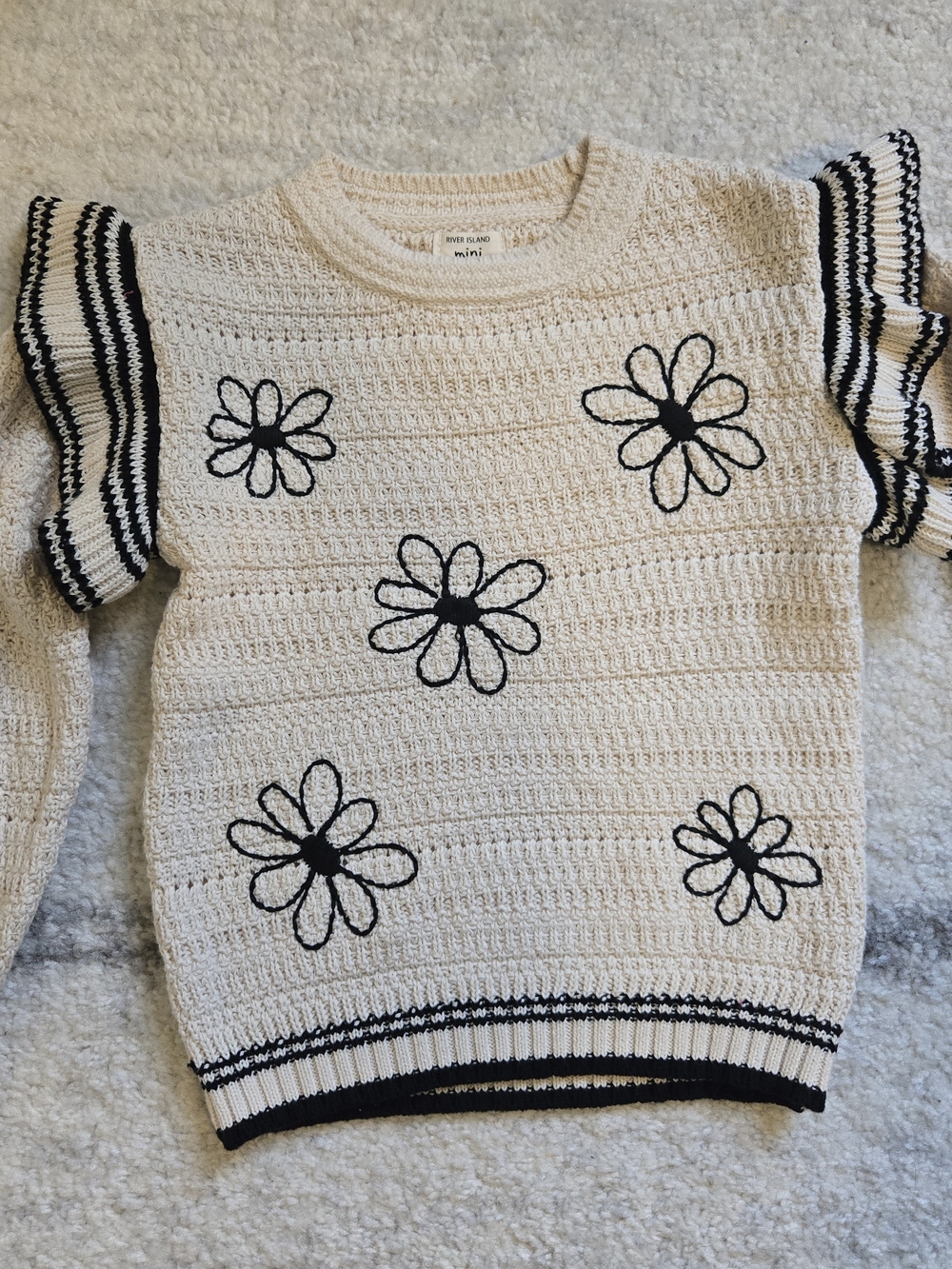 River Island Cream Knit Sweater with Black Daisy Detail